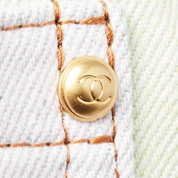 Chanel Light Pink/Yellow/Blue Printed Denim Large Shopping Tote Bag - Picture 10 of 12